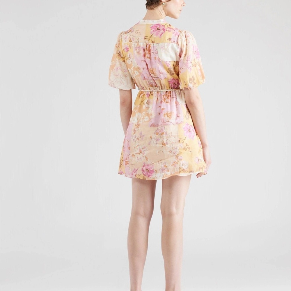 Ever New Floral Puff-Sleeve Pink & Mustard Mini Dress NWT Size 14 - Picture 11 of 16